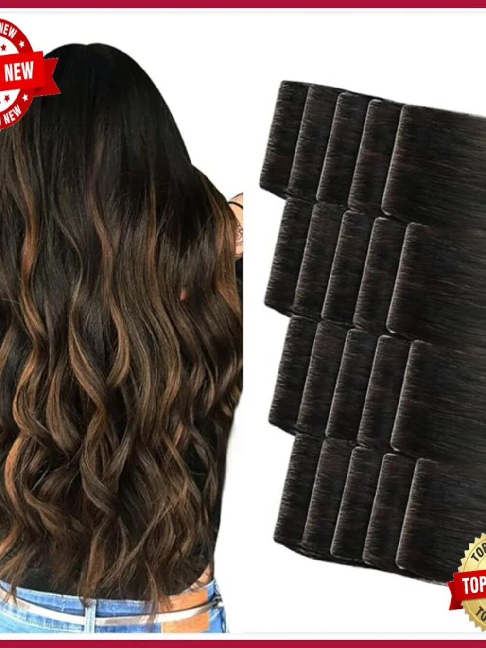 Hand-Tied Invisible Tape-In Hair Extensions 14 Inch Straight 20 Pieces
